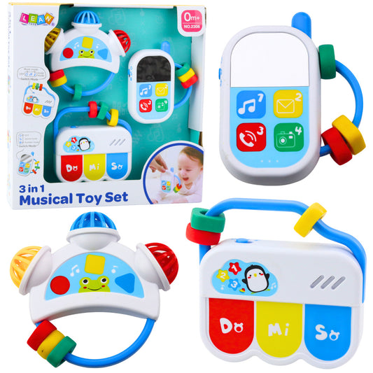 Conjunto Musical Infantil Telefone Pandeireta Chaves 3 Peças