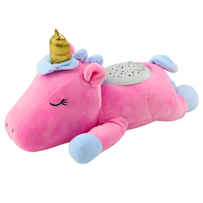 Peluche Unicórnio Dorminhoco com Projetor Sons Ruído Rosa
