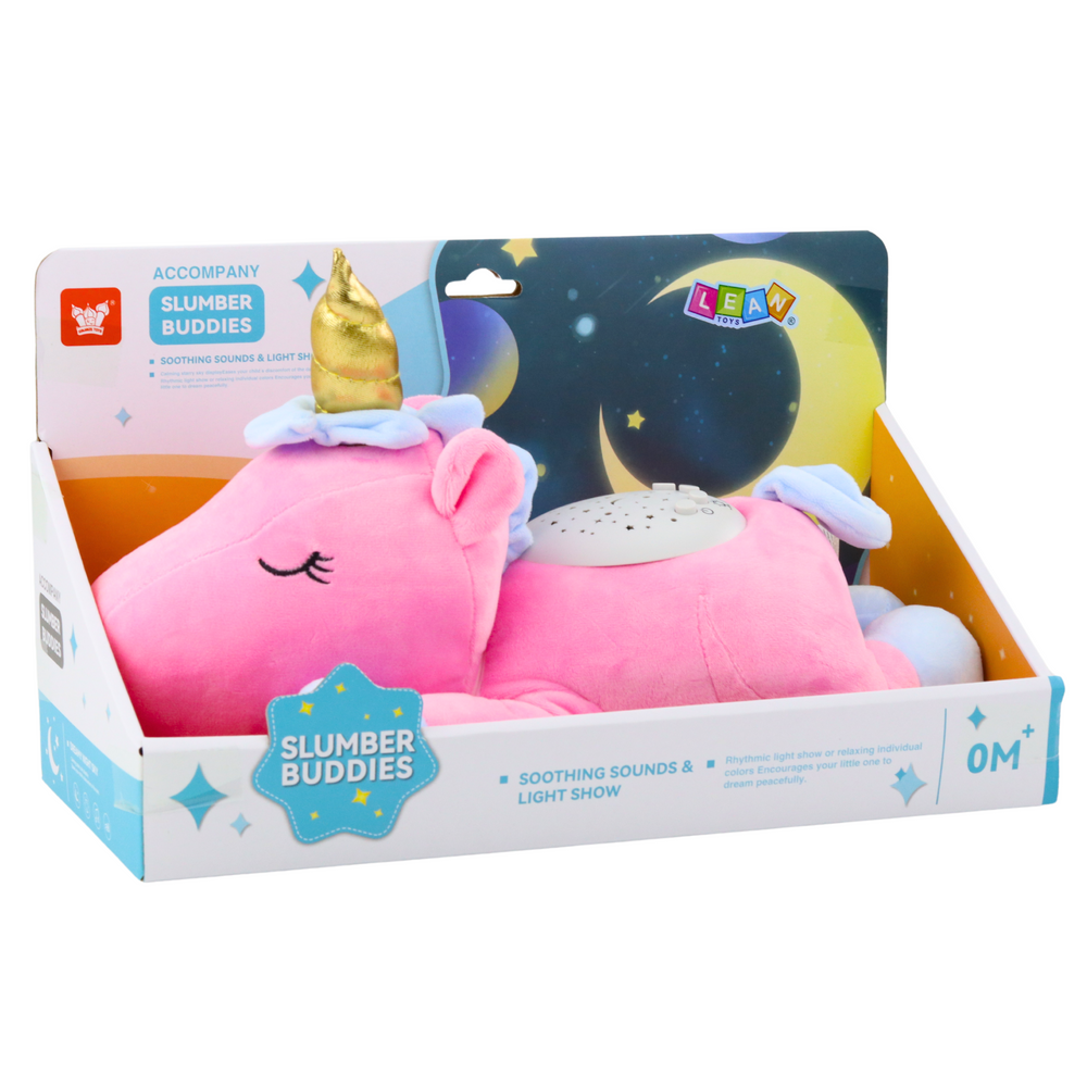 Peluche Unicórnio Dorminhoco com Projetor Sons Ruído Rosa