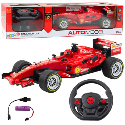 Carro de Corrida RC com Volante Luzes e Sons Vermelho 1:12