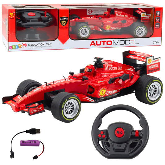 Carro de Corrida RC com Volante Luzes e Sons Vermelho 1:12