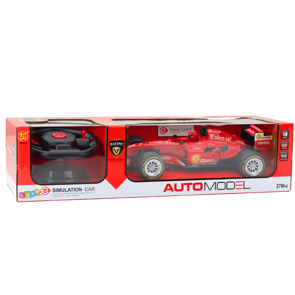 Carro de Corrida RC com Volante Luzes e Sons Vermelho 1:12