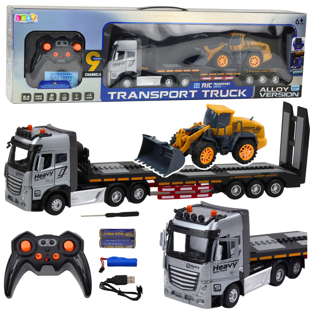 Camião Reboque RC com Escavadora Luzes e Sons 1:24