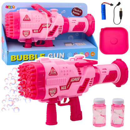 Pistola de Bolhas Elétrica 64 Furos Rosa
