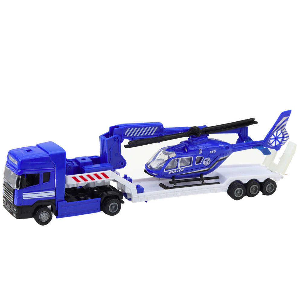 Conjunto Polícia Resgate Barco Camião Helicóptero Azul