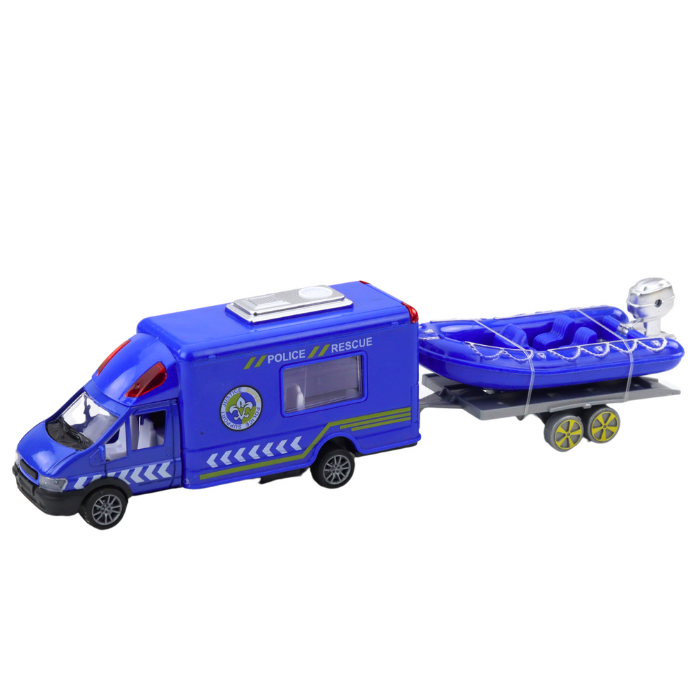 Conjunto Polícia Resgate Barco Camião Helicóptero Azul