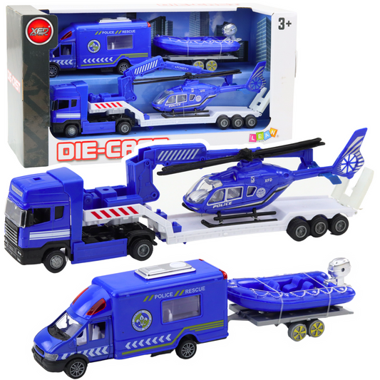 Conjunto Polícia Resgate Barco Camião Helicóptero Azul