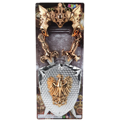 Cavaleiro Escudo 2 Espadas Máscara Prateado Dourado