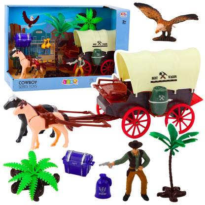 Cowboy Faroeste com Carroça Cavalos e Palmeiras