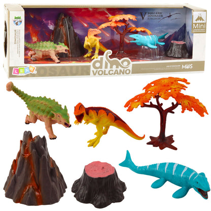 Dinossauros Vulcão e Árvore 6 Peças