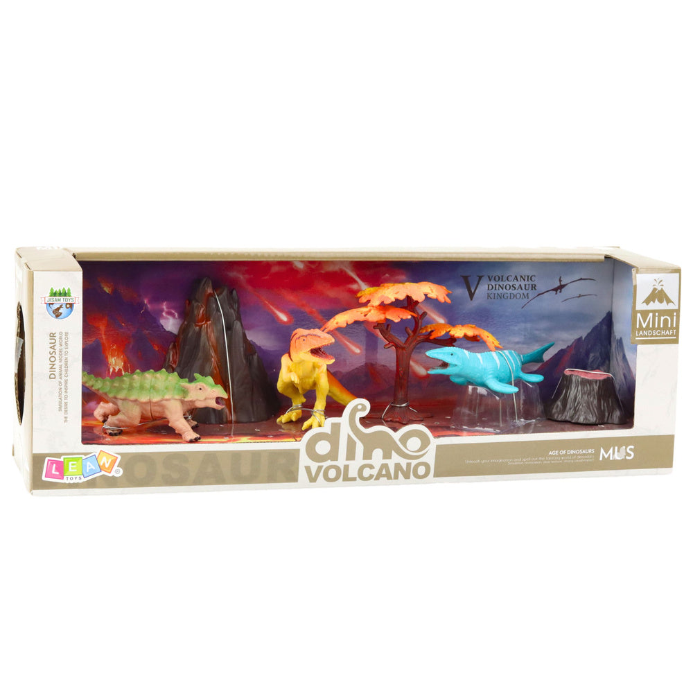 Dinossauros Vulcão e Árvore 6 Peças