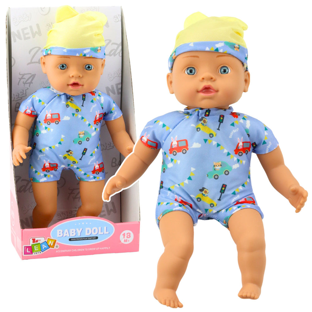 Boneca Bebé Roupa Azul Chapéu com Orelhas 31cm