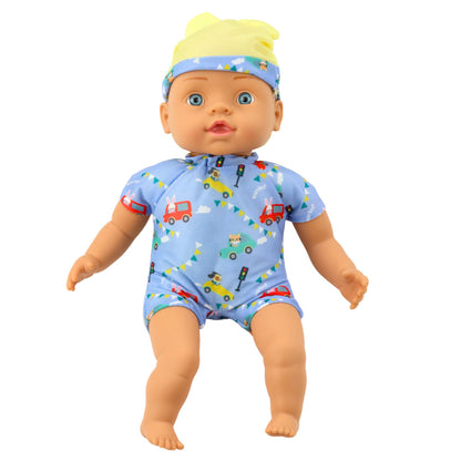 Boneca Bebé Roupa Azul Chapéu com Orelhas 31cm