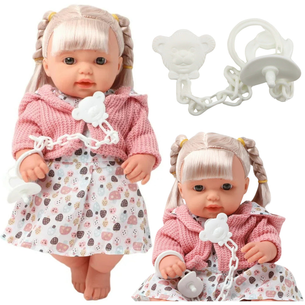 Boneca Bebé Menina Vestido Camisola com Chupeta Sons