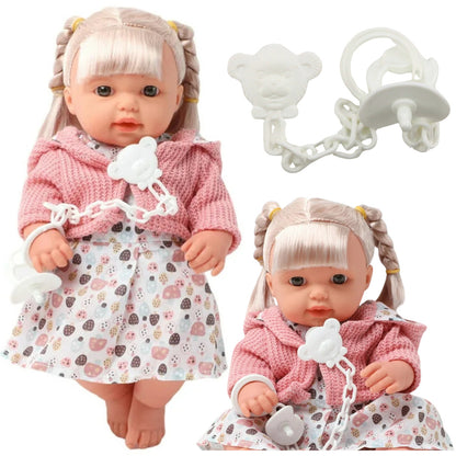 Boneca Bebé Menina Vestido Camisola com Chupeta Sons