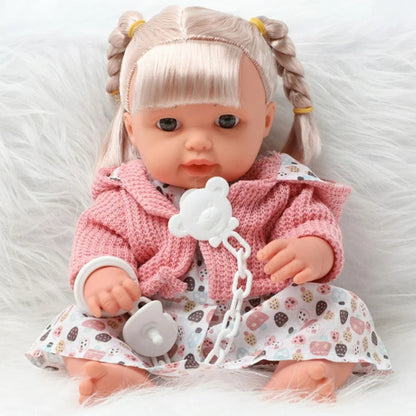 Boneca Bebé Menina Vestido Camisola com Chupeta Sons