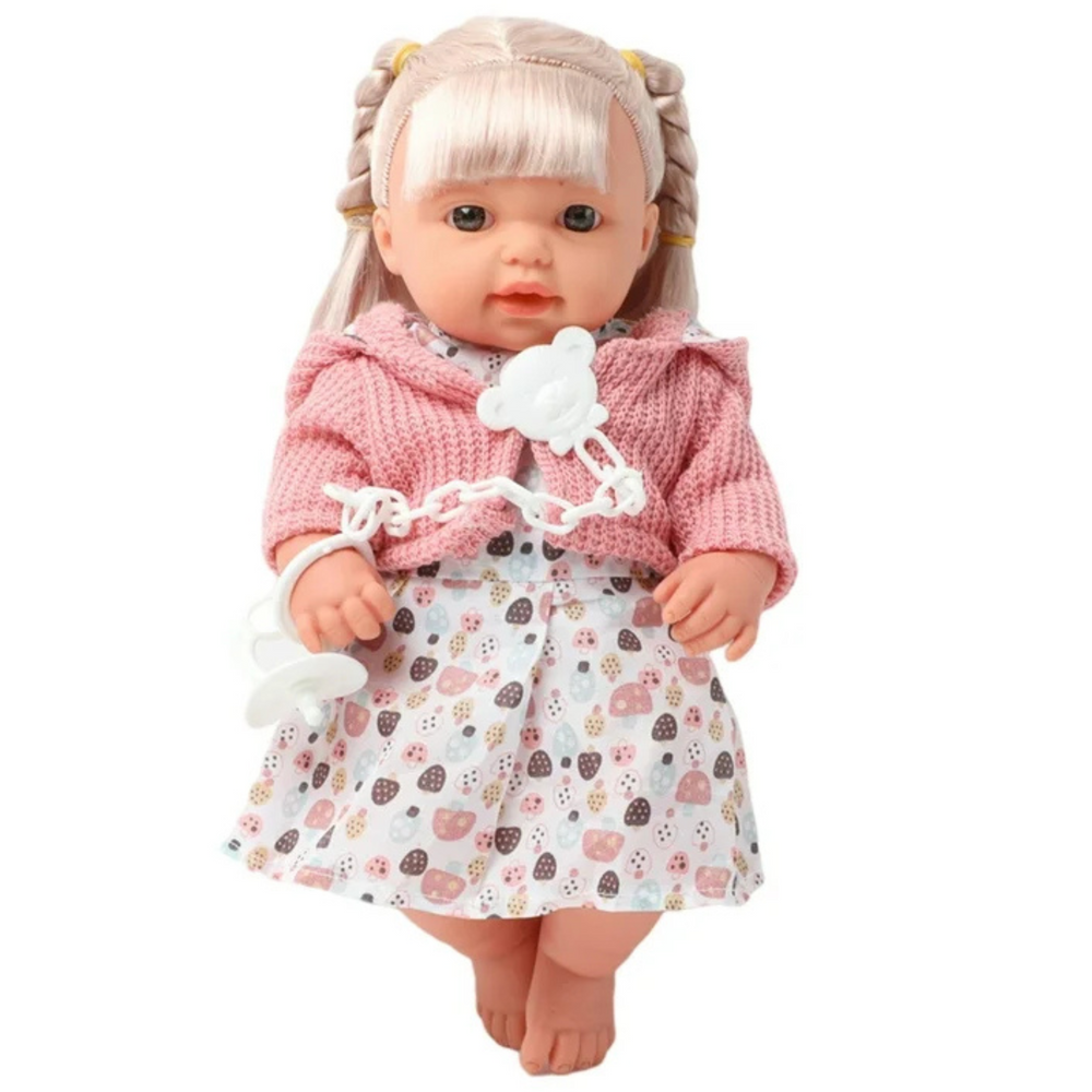 Boneca Bebé Menina Vestido Camisola com Chupeta Sons
