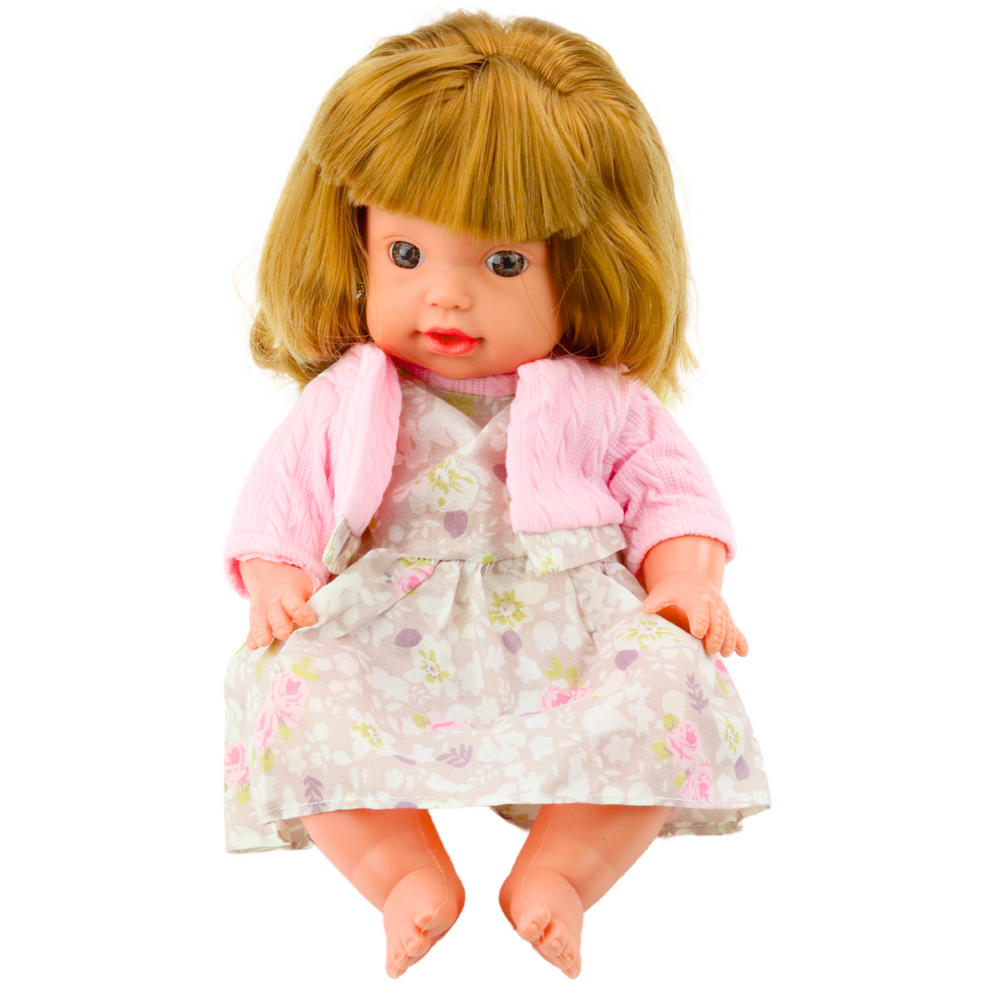 Boneca Bebé com Biberão Vestido Rosa Claro Sons 30cm