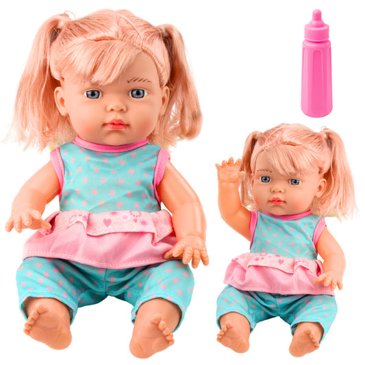 Boneca Bebé Conjunto Turquesa Póneis Biberão Som
