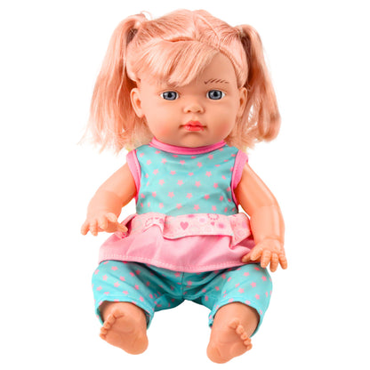 Boneca Bebé Conjunto Turquesa Póneis Biberão Som