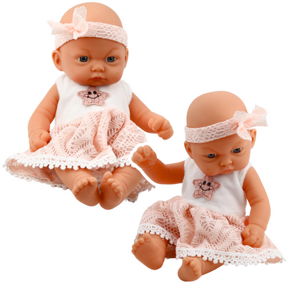 Boneca Bebé Vestido Renda Rosa com Bandolete Estrela