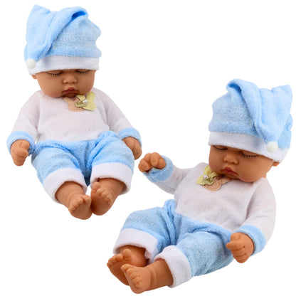 Boneca Bebé a Dormir Pijama Azul com Gorro Pompom