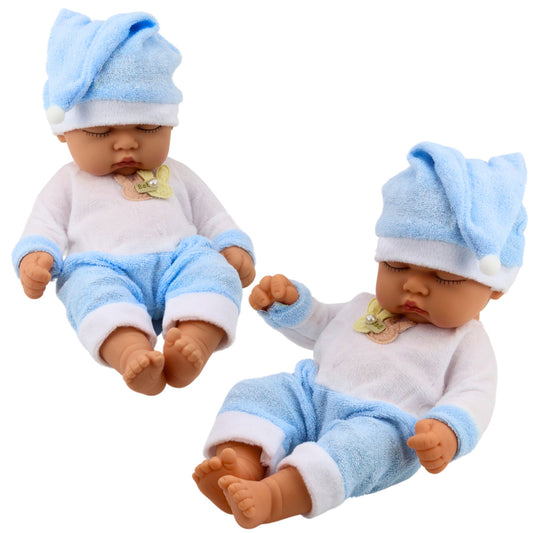 Boneca Bebé a Dormir Pijama Azul com Gorro Pompom