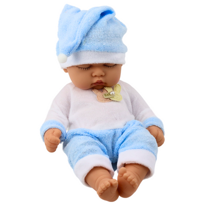Boneca Bebé a Dormir Pijama Azul com Gorro Pompom
