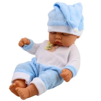 Boneca Bebé a Dormir Pijama Azul com Gorro Pompom