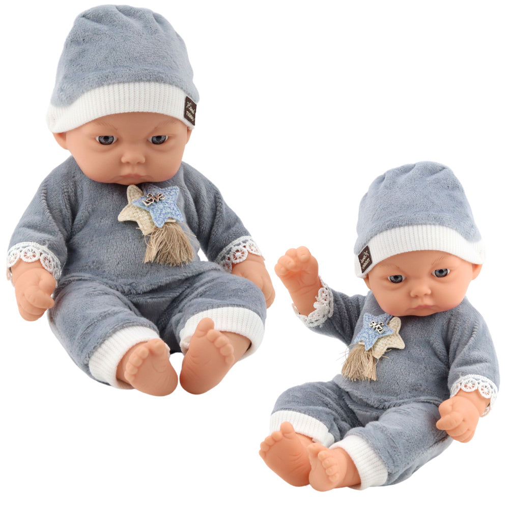 Boneca Bebé Pijama Cinzento com Estrelas e Gorro