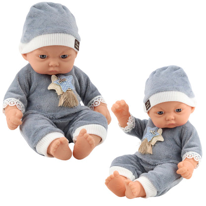 Boneca Bebé Pijama Cinzento com Estrelas e Gorro