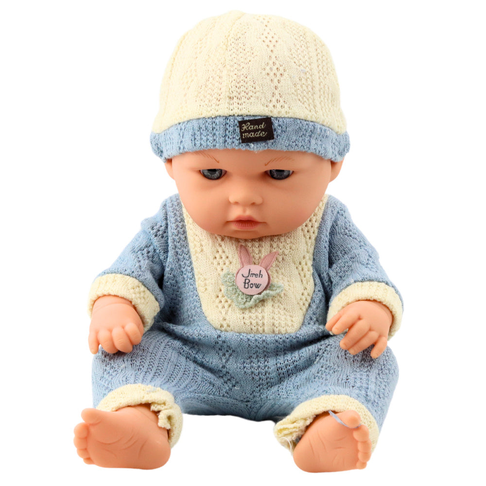 Boneca Bebé Malha Azul com Gorro