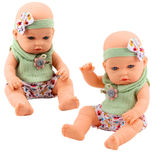 Boneca Bebé Vestido Floral Verde Bandolete com Laço