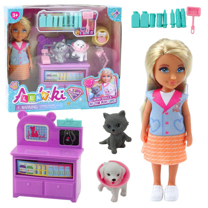 Mini Boneca Veterinária com Cão Gato e Acessórios