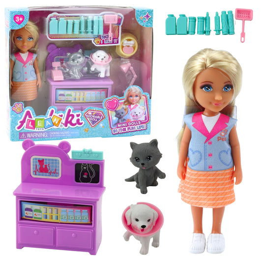 Mini Boneca Veterinária com Cão Gato e Acessórios
