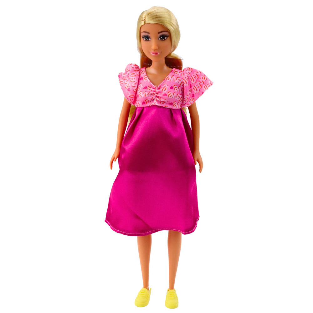 Boneca Grávida Anlily Vestido Rosa Comprido