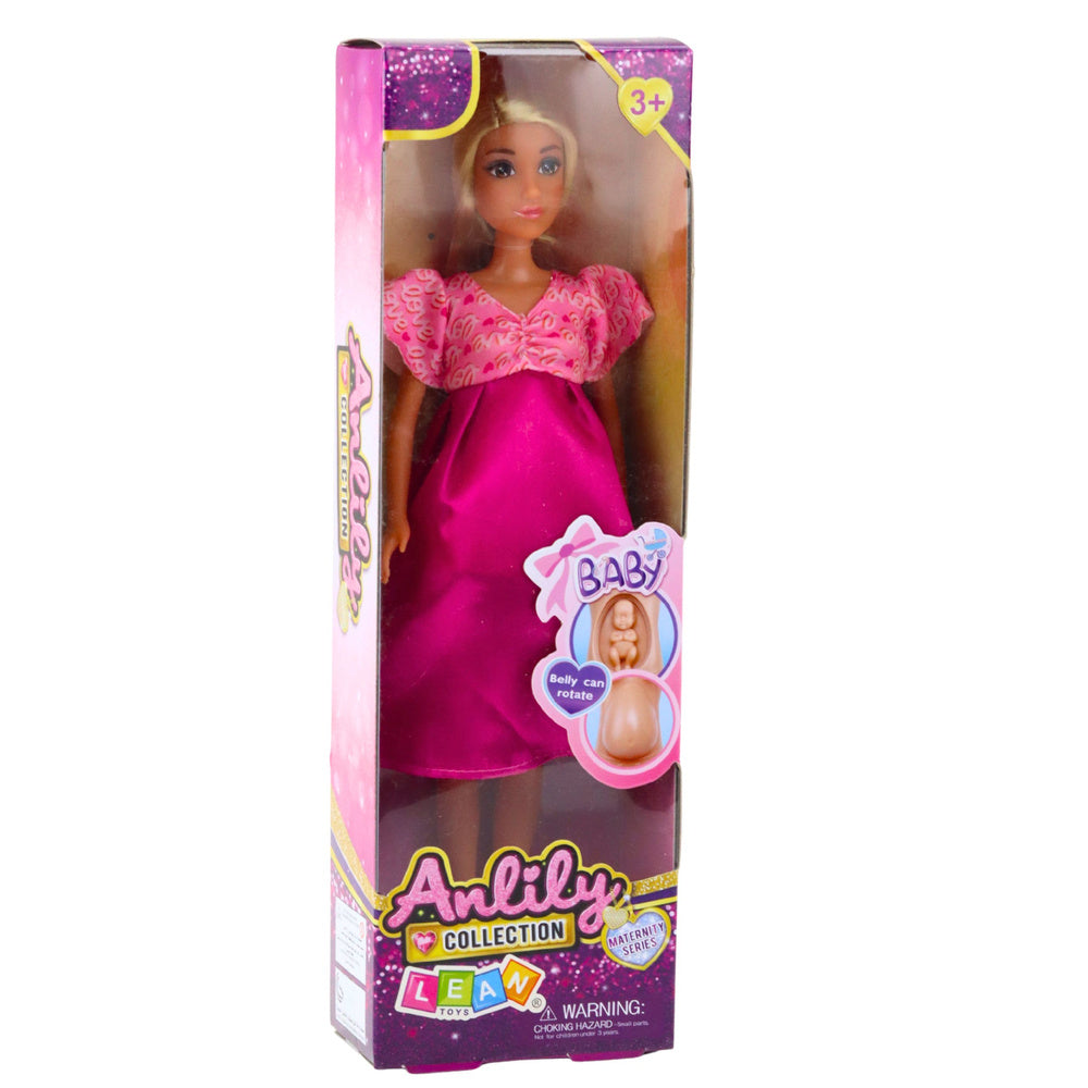 Boneca Grávida Anlily Vestido Rosa Comprido