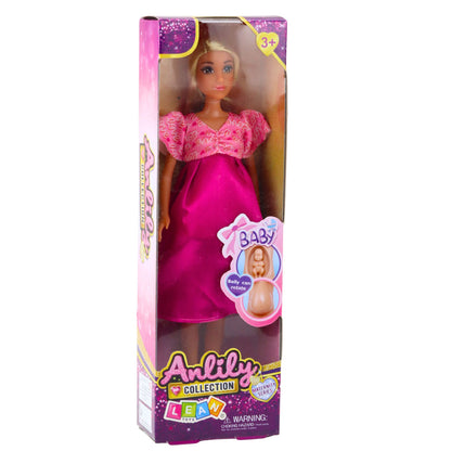 Boneca Grávida Anlily Vestido Rosa Comprido