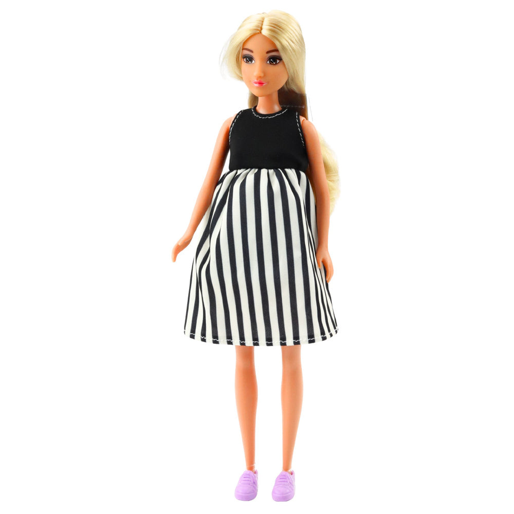 Boneca Grávida Anlily Vestido Preto e Branco com Bebé
