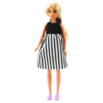 Boneca Grávida Anlily Vestido Preto e Branco com Bebé