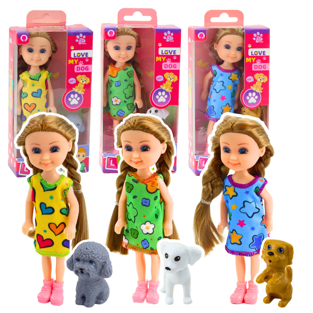Conjunto Mini Boneca com Cão 14,5cm (1 unidade, sortido)