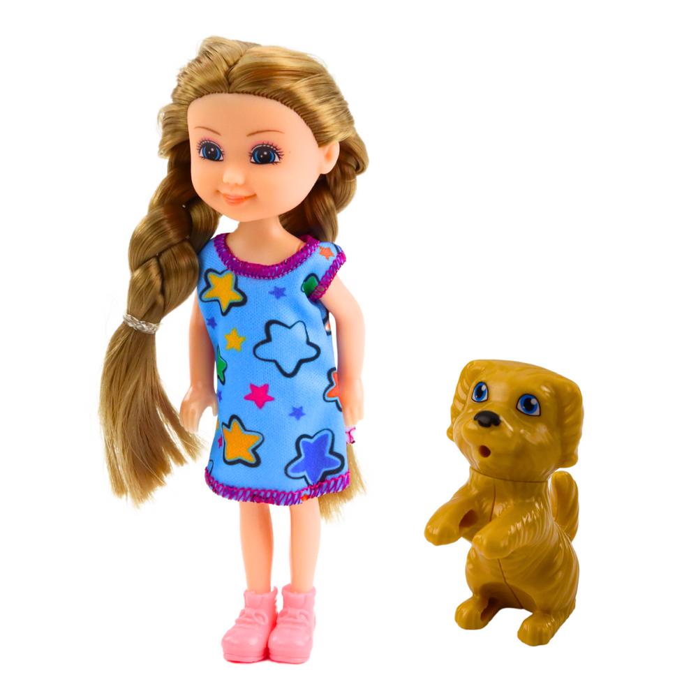 Conjunto Mini Boneca com Cão 14,5cm (1 unidade, sortido)