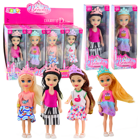 Mini Boneca Princesa com Coroa Vestido Colorido 14cm (1 unidade, sortido)