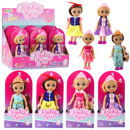 Mini Boneca Princesa com Coroa Vestido Decorado 17cm (1 unidade, sortido)