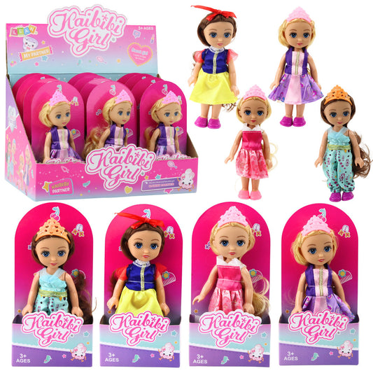 Mini Boneca Princesa com Coroa Vestido Decorado 17cm (1 unidade, sortido)