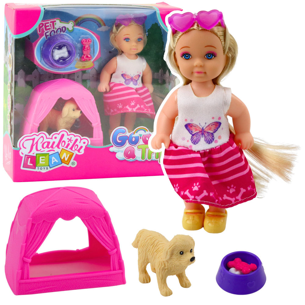 Mini Boneca com Cão Tenda e Acessórios