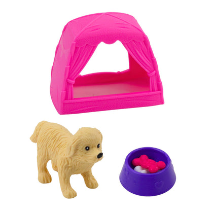 Mini Boneca com Cão Tenda e Acessórios