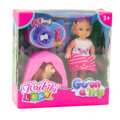 Mini Boneca com Cão Tenda e Acessórios