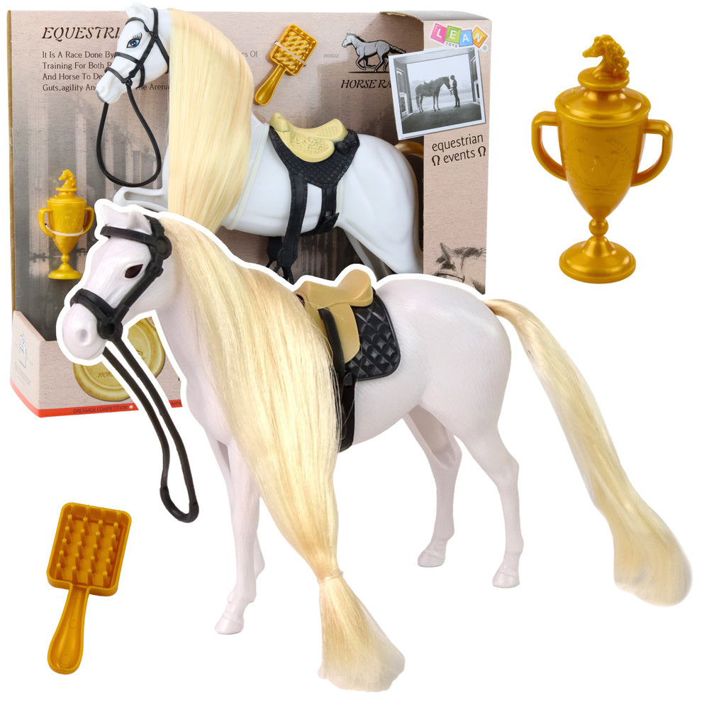 Cavalo com Crina Comprida Sela Copo Escova Branco