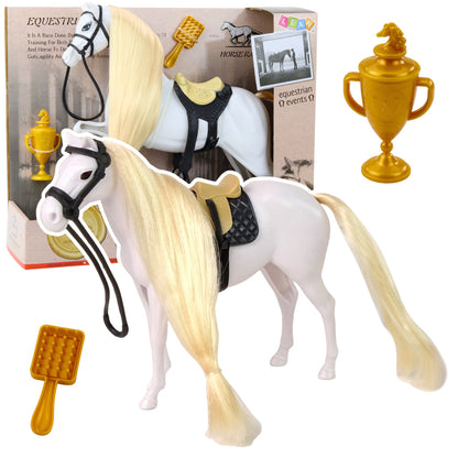 Cavalo com Crina Comprida Sela Copo Escova Branco